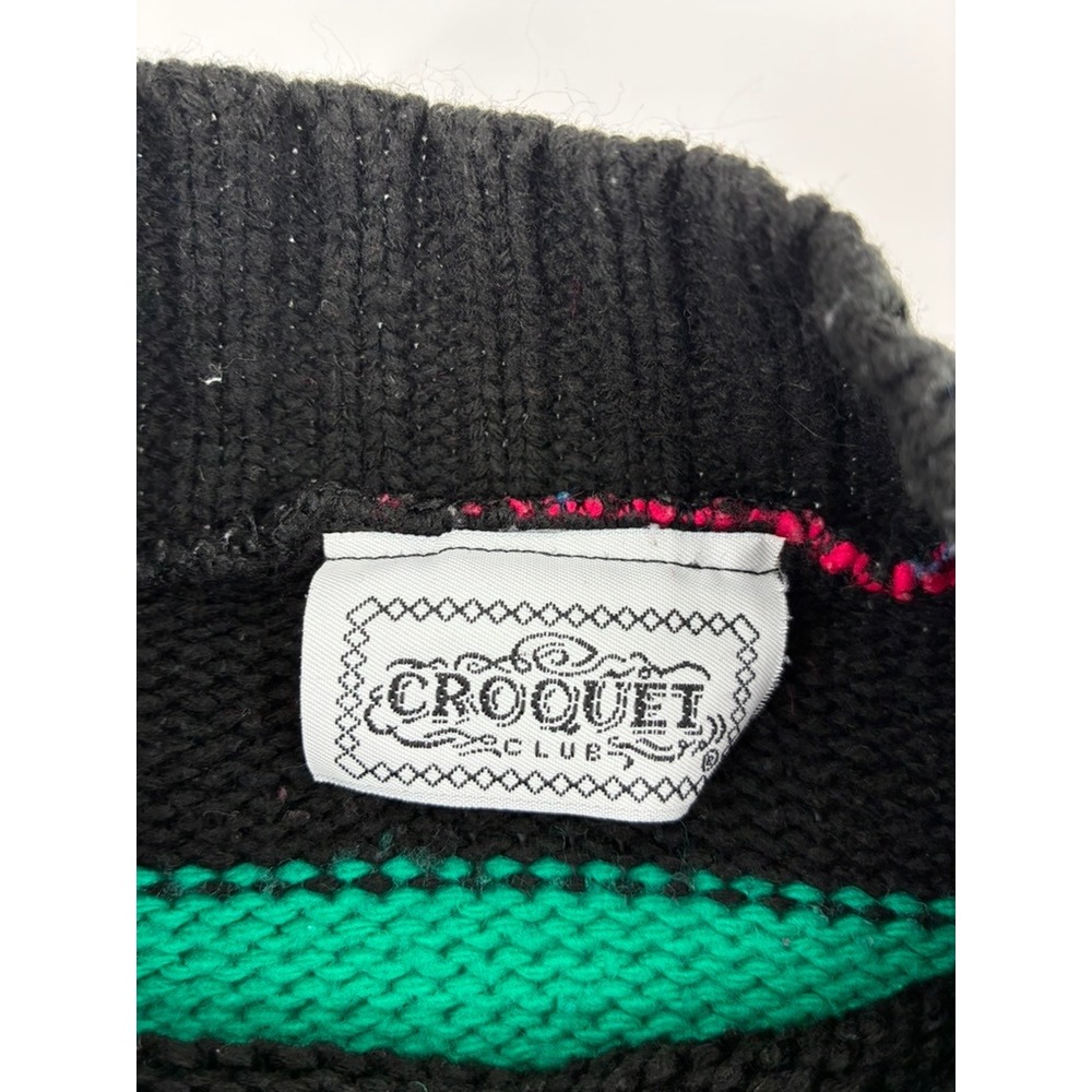 VNTG 90's Croquet Club Striped Mock Neck Sweater Pink Blue Green Black USA Made - Picture 4 of 10